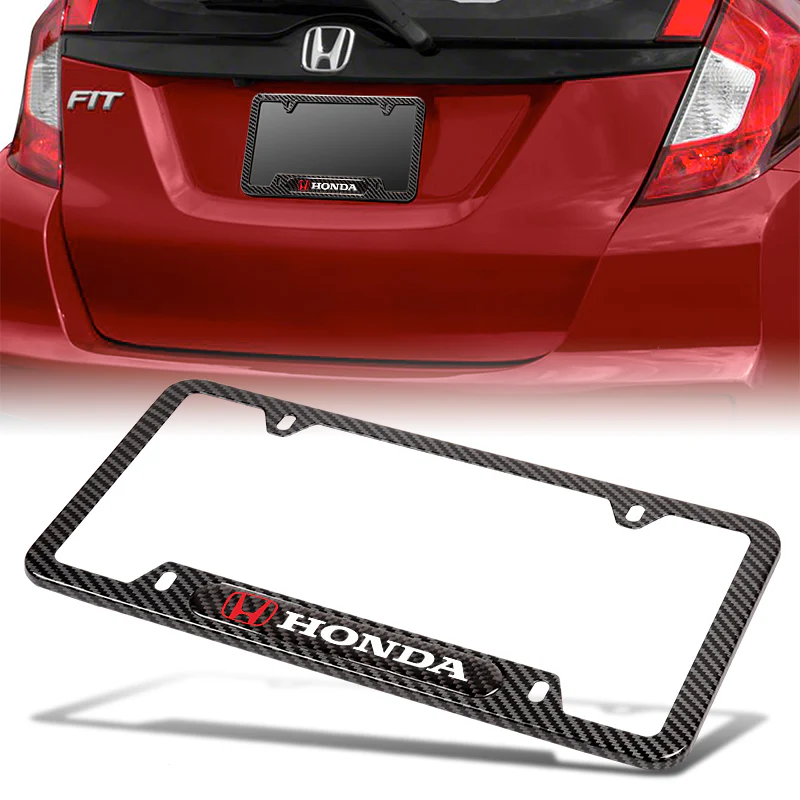 2PCS For HONDA LOGO Black Carbon Fiber Metal Stainless Steel License Plate Frame - Image 3