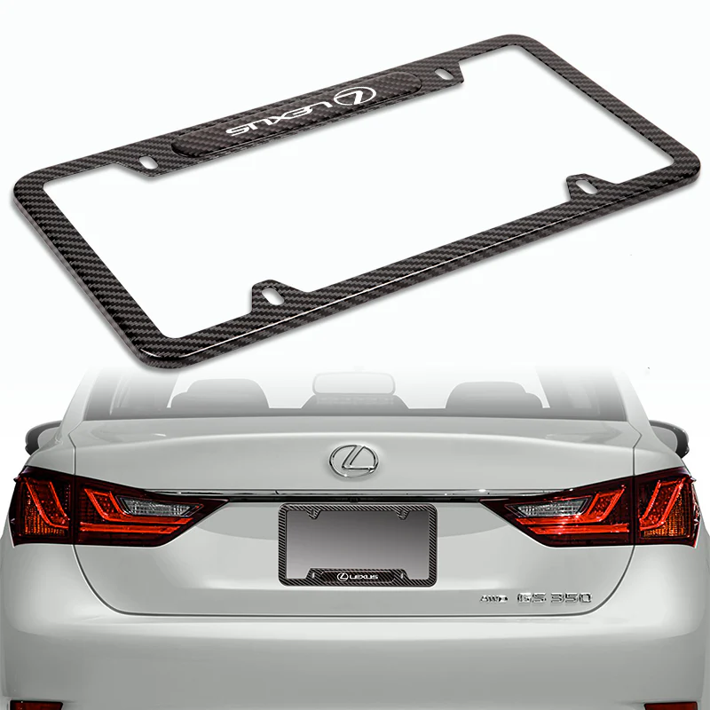 2PCS For Lexus Black Carbon Fiber Stainless Steel  License Plate Frame Black New - Image 3