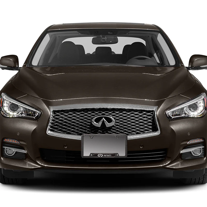 2PCS For Nissan INFINITI Black Carbon Metal Stainless Plated License Plate Frame - Image 2
