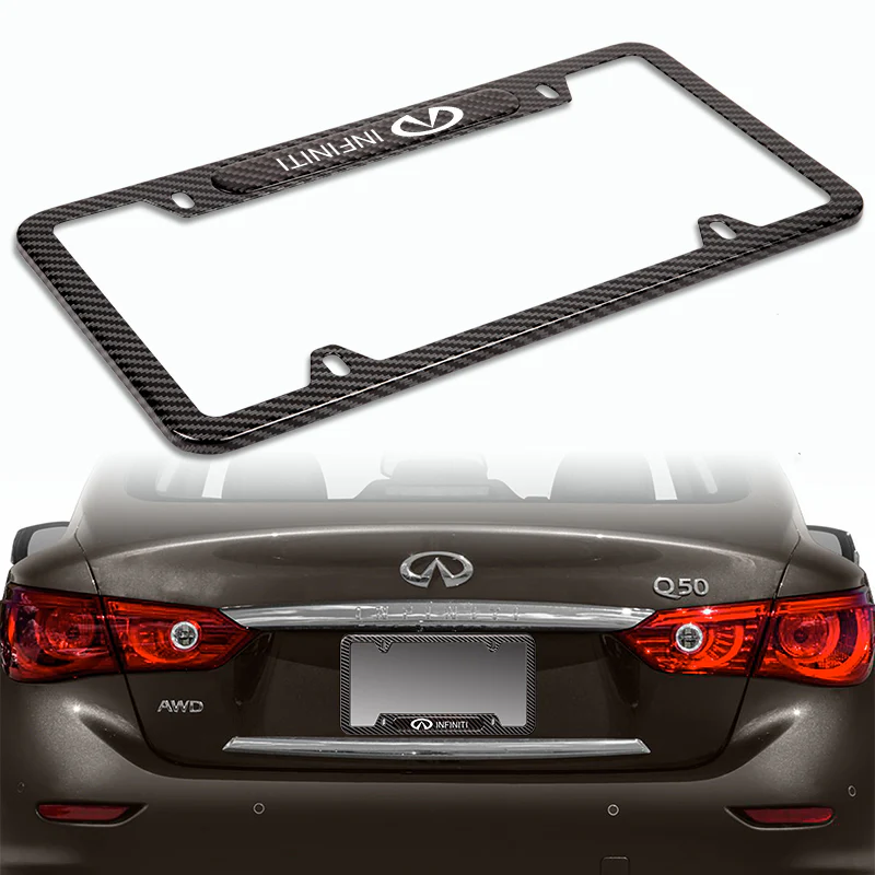 2PCS For Nissan INFINITI Black Carbon Metal Stainless Plated License Plate Frame - Image 3