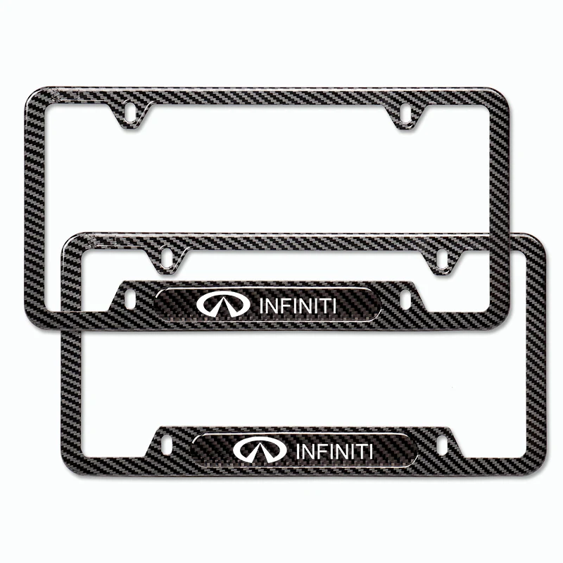 2PCS For Nissan INFINITI Black Carbon Metal Stainless Plated License Plate Frame - Image 4