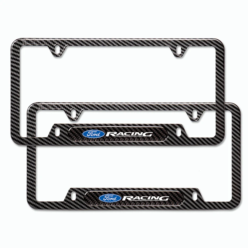 2PCS FORD RACING Black Carbon Fiber License Plate Frame Stainless Steel Metal - Image 5