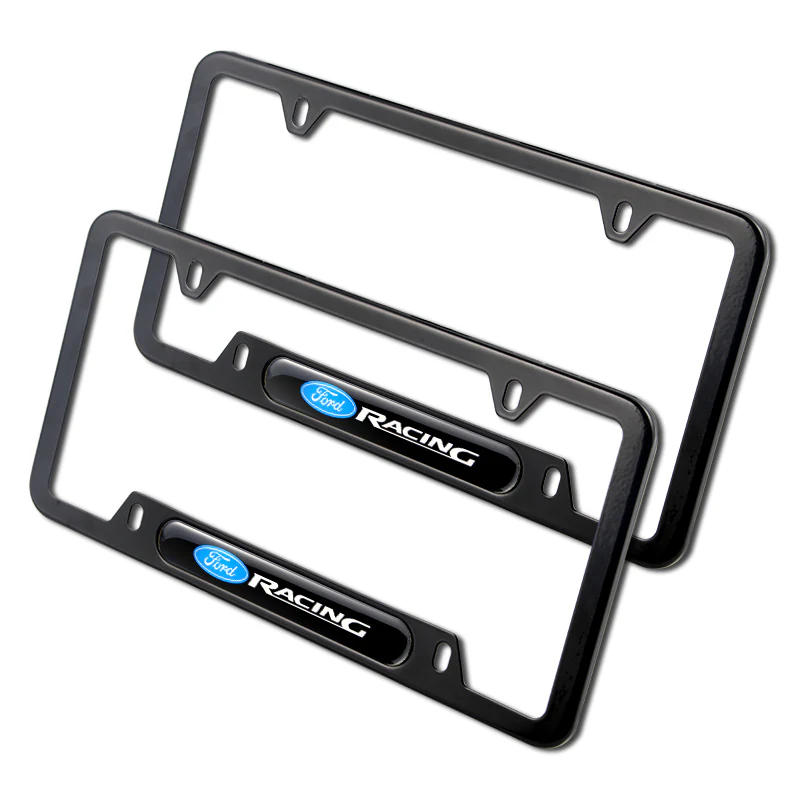 2PCS  Ford Racing Black Stainless Steel Metal License Plate Frame - Image 4