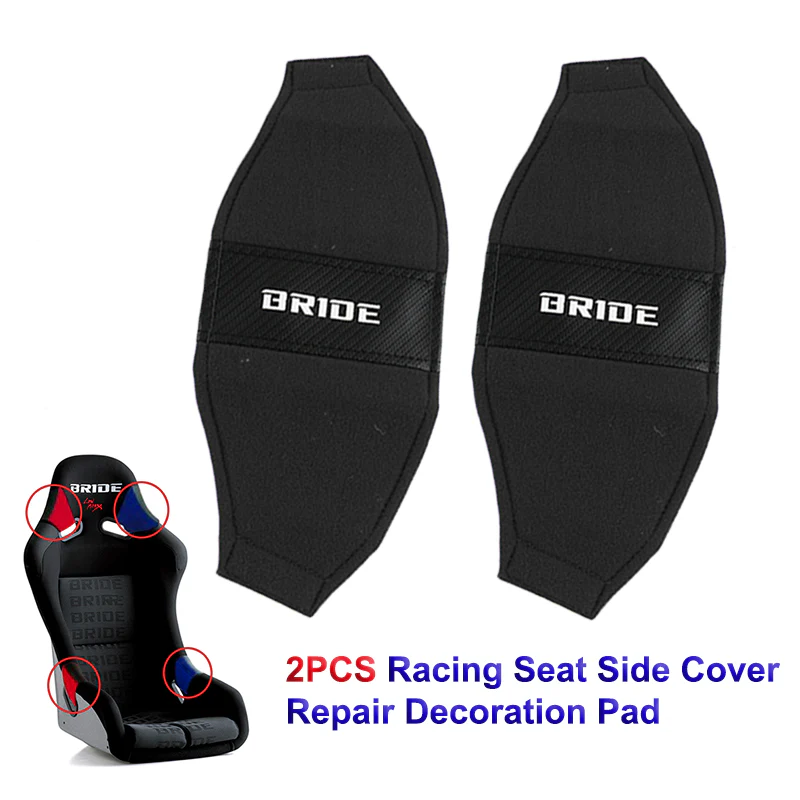 2PCS JDM BRIDE Racing Black PVC Seat Side Cover Repair Decoration Pad Carbon Look - Image 5
