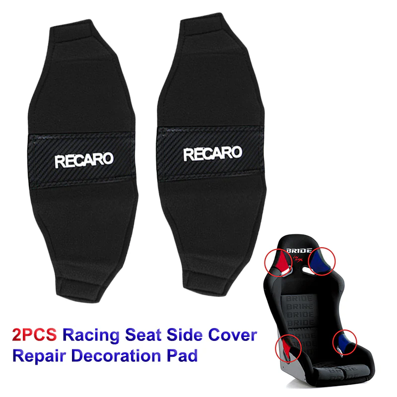 2PCS JDM RECARO Racing Black PVC Seat Side Cover Repair Decoration Pad Carbon Look - Image 6