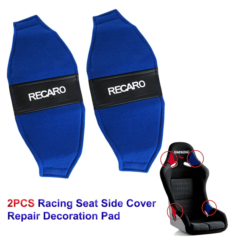 2PCS JDM RECARO Racing Blue PVC Seat Side Cover Repair Decoration Pad - Image 4