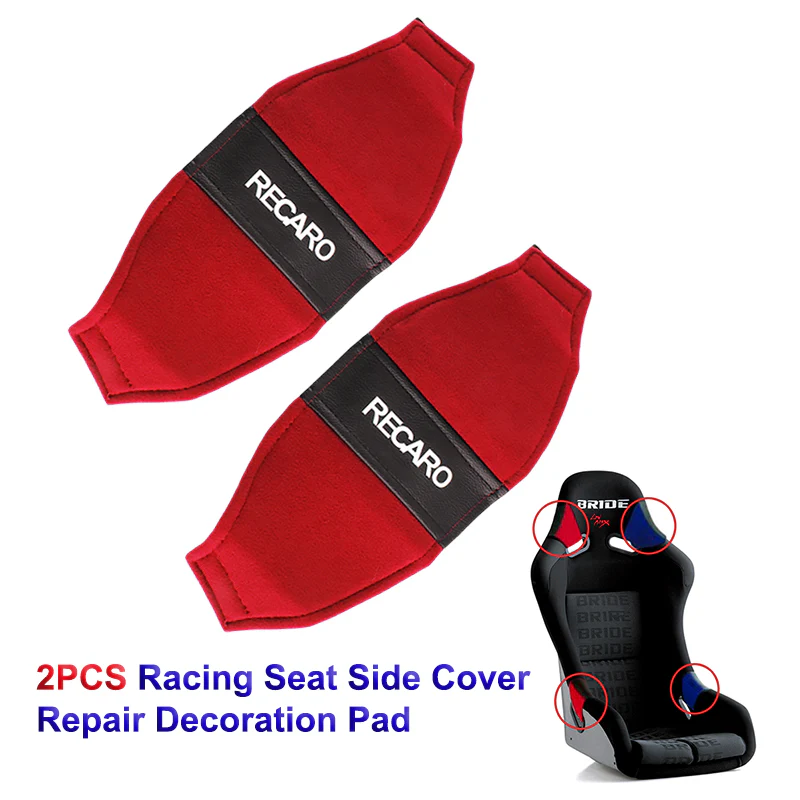 2PCS JDM RECARO Racing Red PVC Seat Side Cover Repair Decoration Pad - Image 5