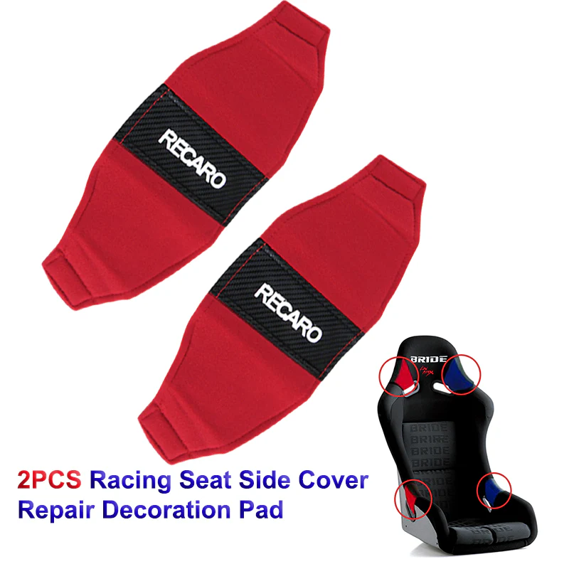 2PCS JDM RECARO Racing Red PVC Seat Side Cover Repair Decoration Pad Carbon Look - Image 6