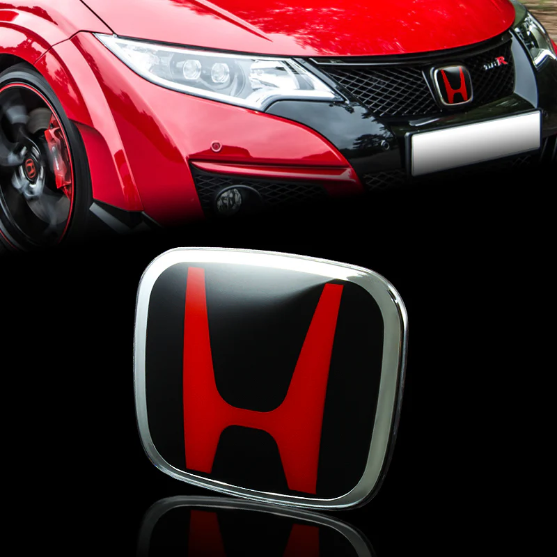2PCS JDM RED & BLACK FRONT REAR EMBLEM BADGE FOR HONDA 9TH CIVIC HATCH FK 15-16 - Image 2