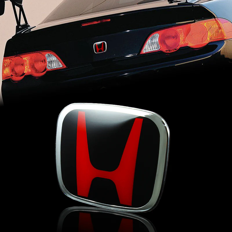 2PCS JDM RED & BLACK FRONT REAR EMBLEM BADGE FOR HONDA 9TH CIVIC HATCH FK 15-16 - Image 4