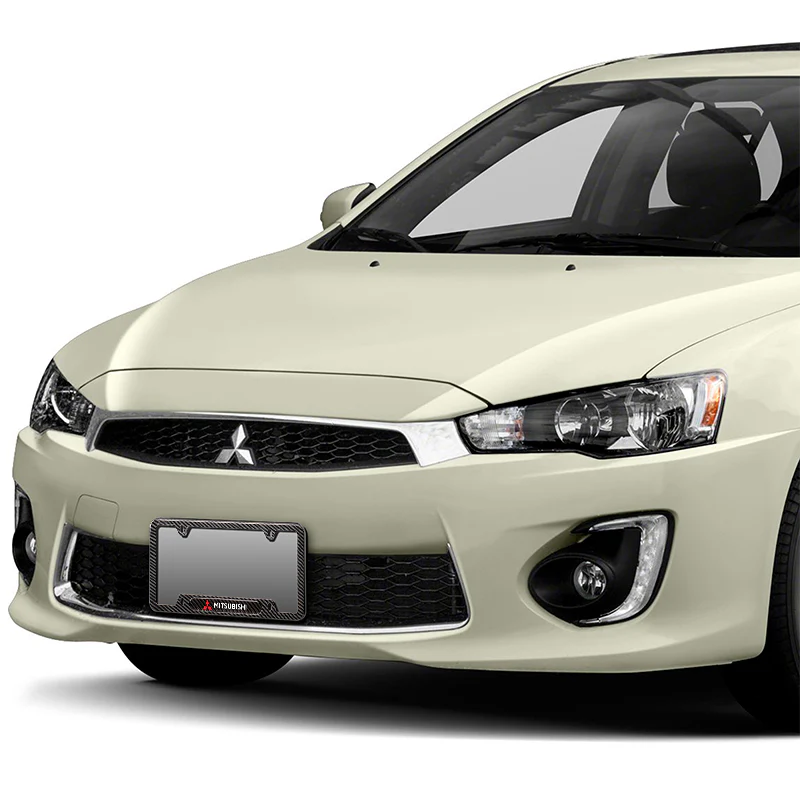 2PCS MITSUBISHI Black Carbon Fiber Metal Stainless Steel License Plate Frame - Image 2