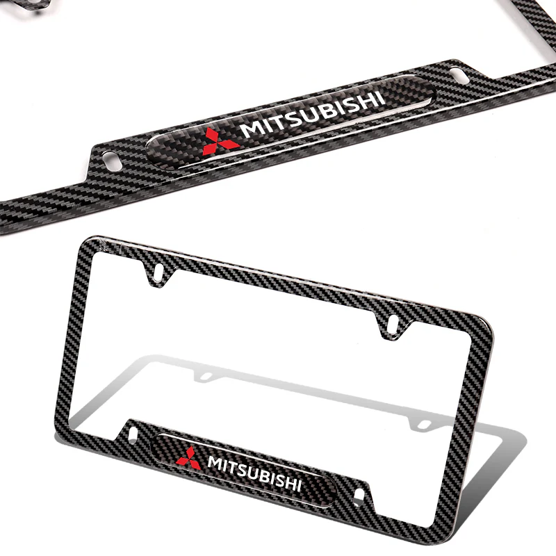 2PCS MITSUBISHI Black Carbon Fiber Metal Stainless Steel License Plate Frame - Image 3