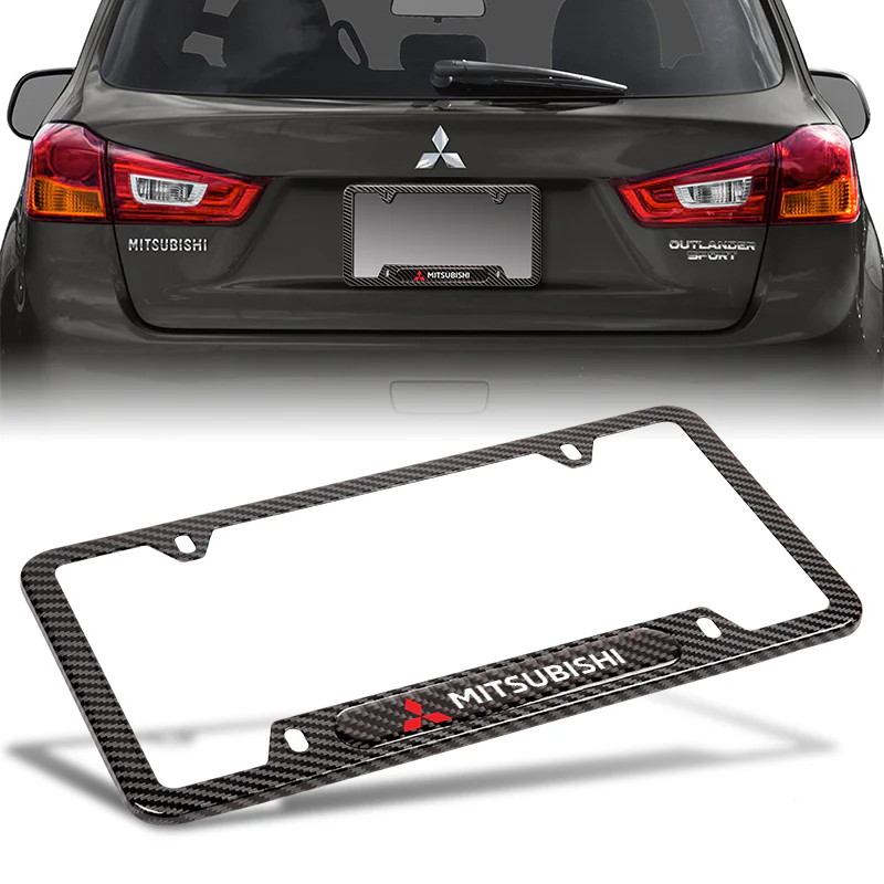 2PCS MITSUBISHI Black Carbon Fiber Metal Stainless Steel License Plate Frame - Image 4