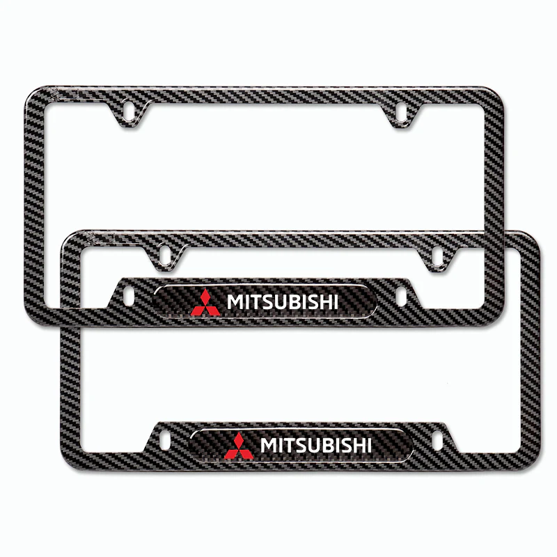2PCS MITSUBISHI Black Carbon Fiber Metal Stainless Steel License Plate Frame - Image 5