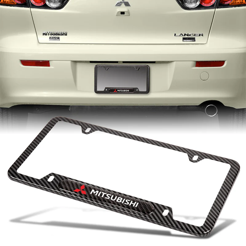 2PCS MITSUBISHI Black Carbon Fiber Metal Stainless Steel License Plate Frame - Image 6