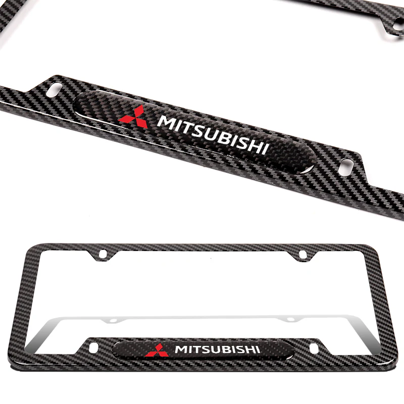 2PCS MITSUBISHI Black Carbon Fiber Metal Stainless Steel License Plate Frame - Image 7