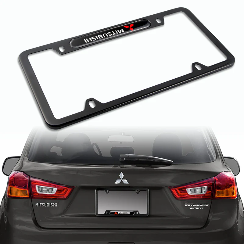 2PCS MITSUBISHI Black Stainless Steel Metal License Plate Frame - Image 2