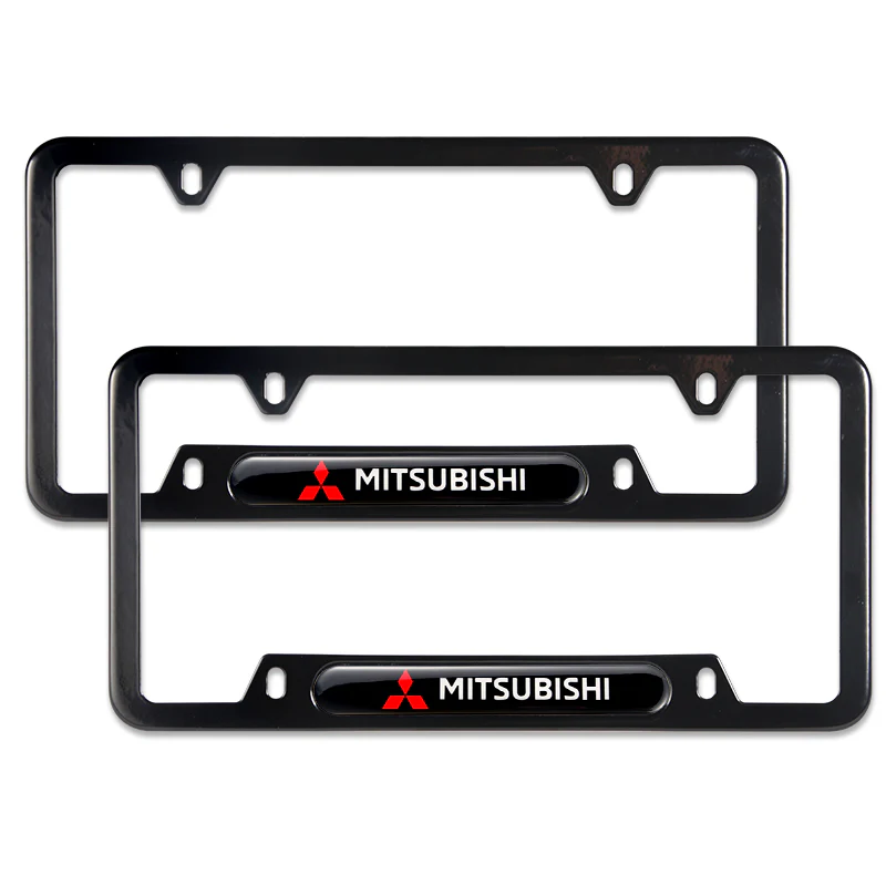 2PCS MITSUBISHI Black Stainless Steel Metal License Plate Frame - Image 4