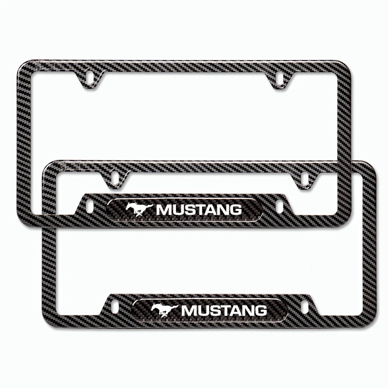 2PCS MUSTANG Black Carbon Fiber License Plate Frame Stainless Steel Metal - Image 4