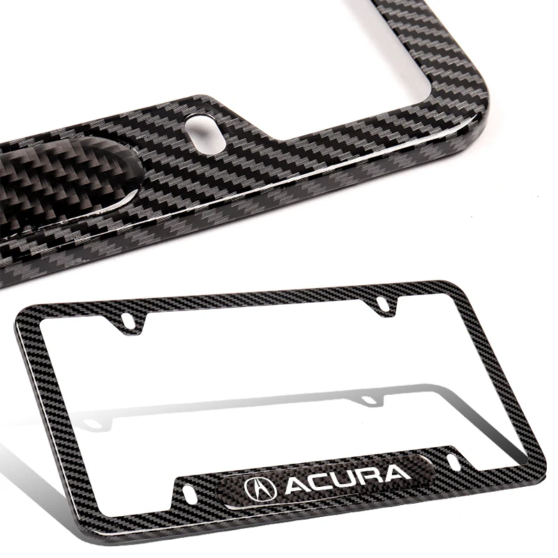 2PCS New For ACURA Black Carbon Fiber Metal License Plate Frame MDX RDX TSX TL - Image 3