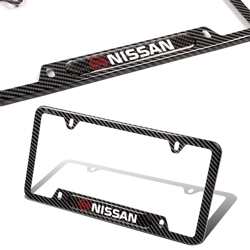 2PCS NISSAN Black Carbon Fiber License Plate Frame Stainless Steel Metal - Image 3