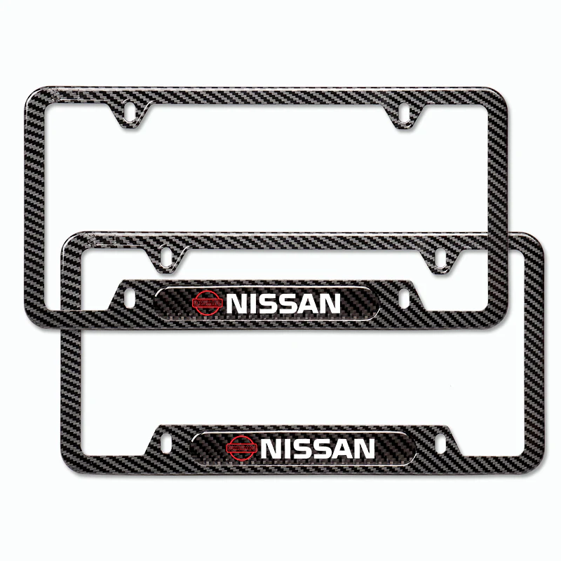 2PCS NISSAN Black Carbon Fiber License Plate Frame Stainless Steel Metal - Image 4