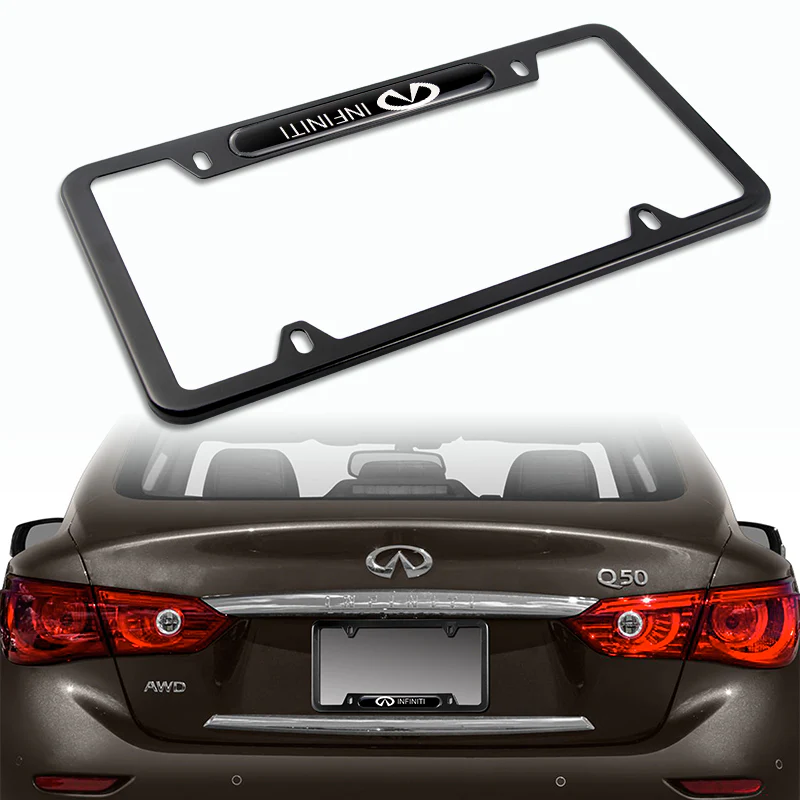 2PCS Nissan INFINITI Black Metal Stainless Steel Plated License Plate Frame - Image 3