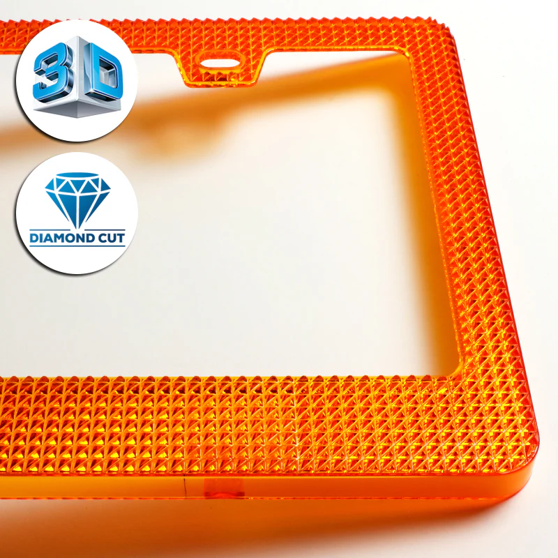 2PCS Orange Diamond Cut Style License Plate Frame Covers – Front & Rear - Image 4
