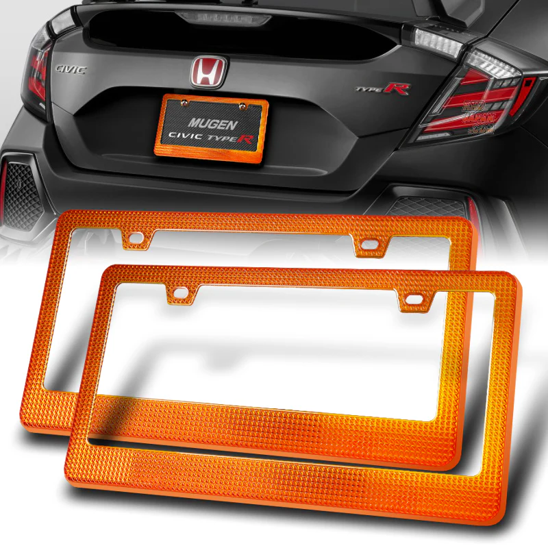 2PCS Orange Diamond Cut Style License Plate Frame Covers – Front & Rear - Image 7