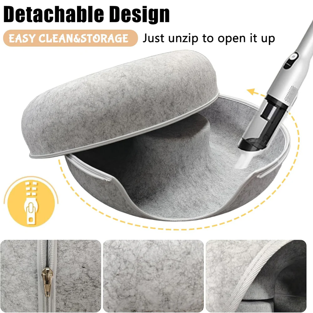 2PCS Peekaboo Cat Cave Bed for Indoor Cats, Detachable Round Felt Tunnel, 20 Inch, Light Grey + Dark Grey - Image 3