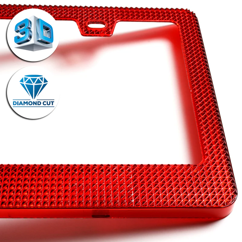 2PCS Red Diamond Cut Style License Plate Frame Covers – Front & Rear - Image 2