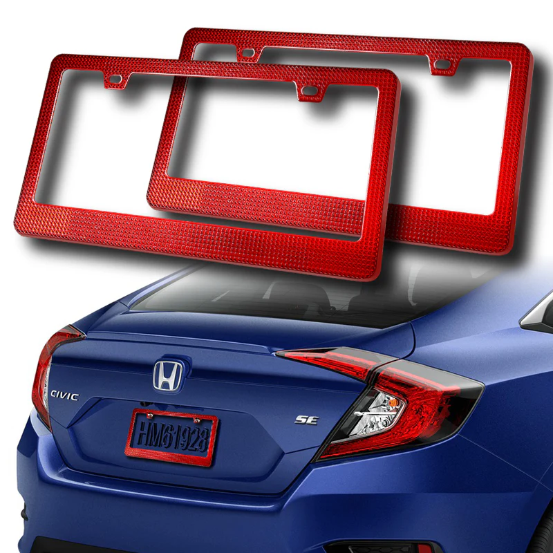 2PCS Red Diamond Cut Style License Plate Frame Covers – Front & Rear - Image 9
