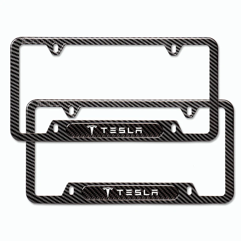 2PCS TESLA Black Carbon Fiber License Plate Frame Stainless Steel Metal - Image 4