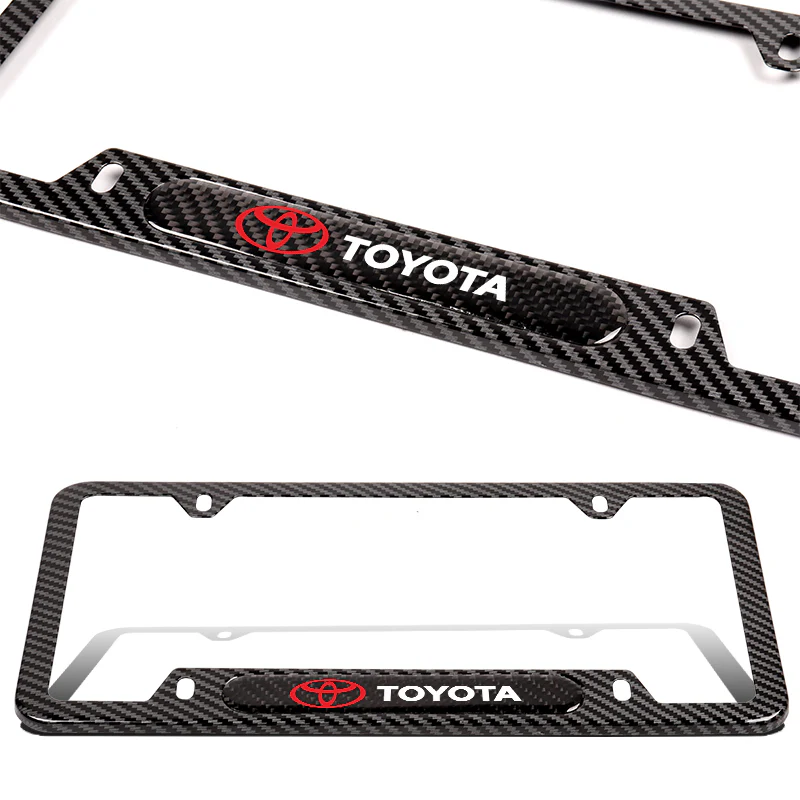 2PCS TOYOTA Black Carbon Fiber License Plate Frame Stainless Steel Metal - Image 3