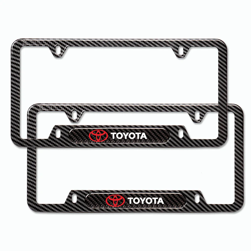 2PCS TOYOTA Black Carbon Fiber License Plate Frame Stainless Steel Metal - Image 4