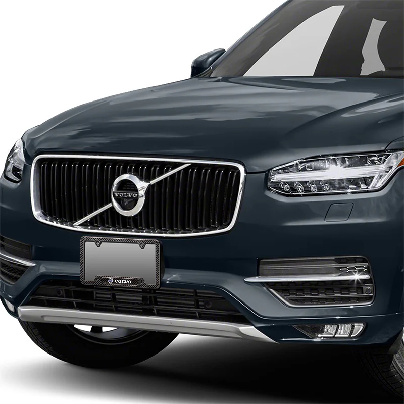 2PCS VOLVO Black Carbon Fiber License Plate Frame Stainless Steel Metal - Image 2