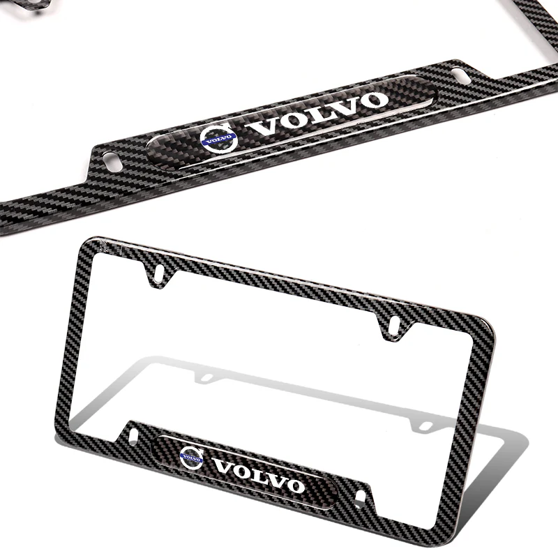 2PCS VOLVO Black Carbon Fiber License Plate Frame Stainless Steel Metal - Image 3