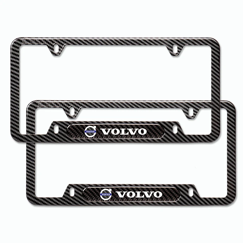 2PCS VOLVO Black Carbon Fiber License Plate Frame Stainless Steel Metal - Image 4