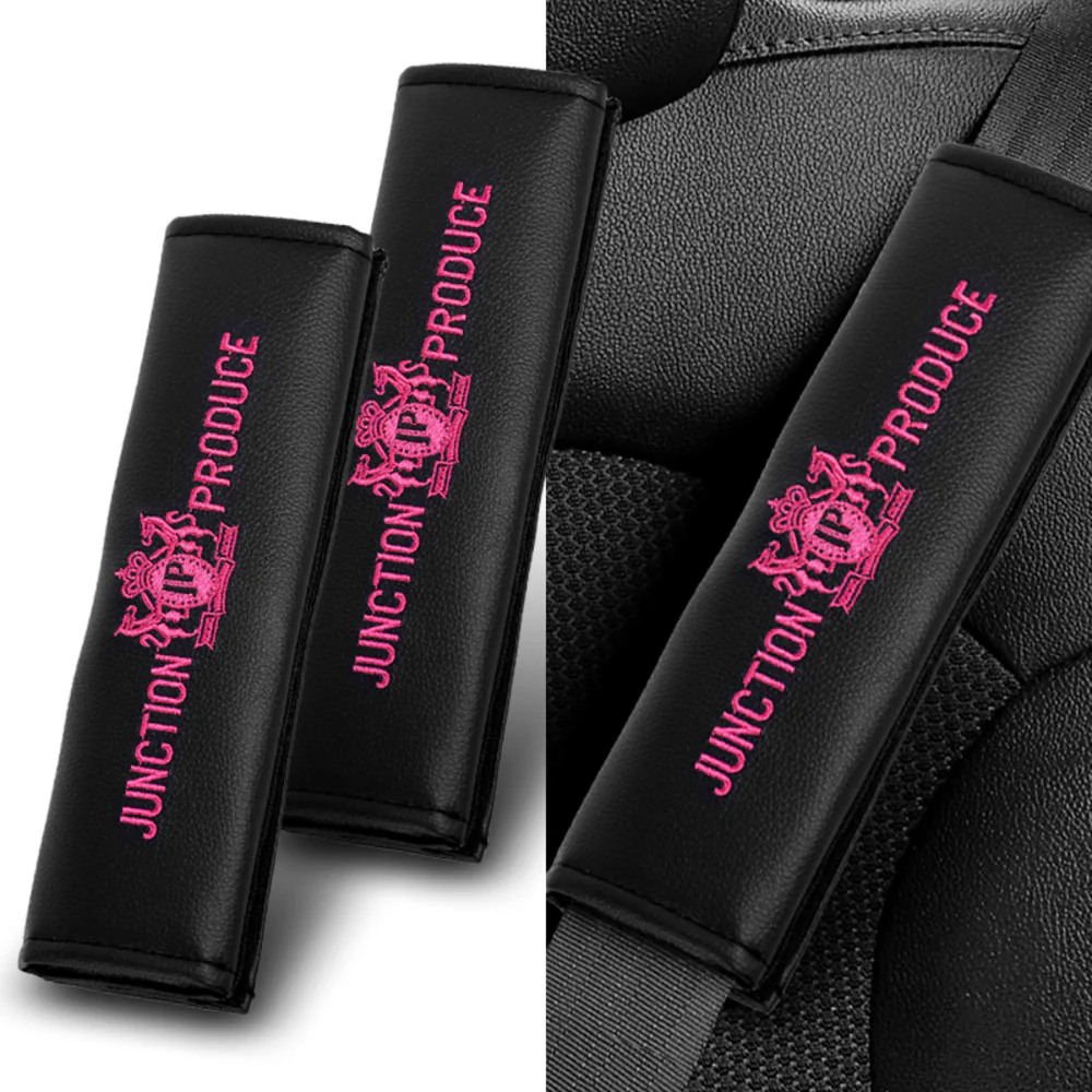 2x JP JUNCTION PRODUCE VIP Pink Embroidery Car Seat Belt Covers Shoulder Pads - Image 2