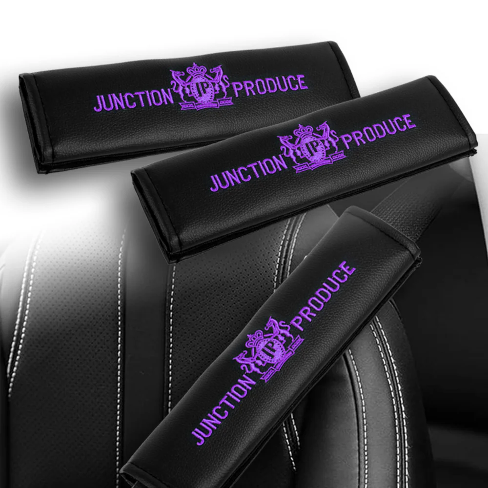 2x JP JUNCTION PRODUCE VIP Purple Embroidery Car Seat Belt Covers Shoulder Pads - Image 3