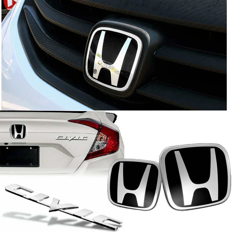 3 PCS Set For 06-11 HONDA CIVIC COUPE Black JDM H Front & Rear Emblems with Civic Rear Chrome Emblem - Image 5