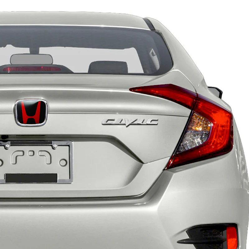 3 PCS Set Red/Black JDM H Front & Rear Emblems with Civic Rear Chrome Emblem For 06-11 CIVIC SEDAN DX EX LX SI - Image 6