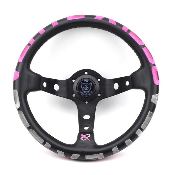 320mm Vertex 1996 Leather Deep Dish Modified Steering Wheel PINK Stitch Sports Steering Wheel OMP MOMO Racing - Image 2