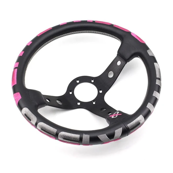 320mm Vertex 1996 Leather Deep Dish Modified Steering Wheel PINK Stitch Sports Steering Wheel OMP MOMO Racing - Image 3