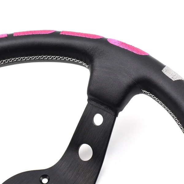 320mm Vertex 1996 Leather Deep Dish Modified Steering Wheel PINK Stitch Sports Steering Wheel OMP MOMO Racing - Image 6