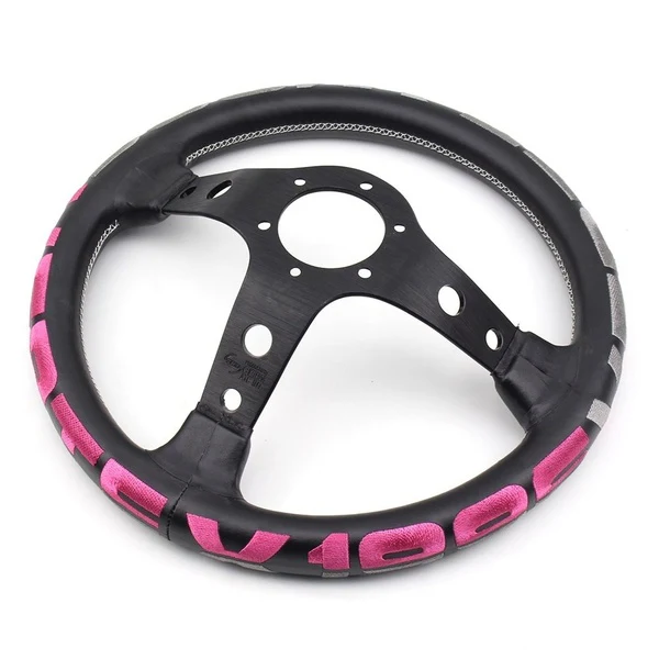 320mm Vertex 1996 Leather Deep Dish Modified Steering Wheel PINK Stitch Sports Steering Wheel OMP MOMO Racing - Image 8