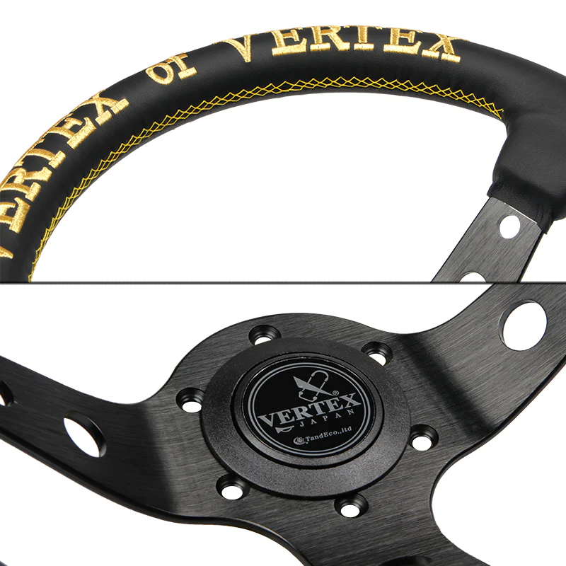 330mm Golden & White Embroidery Vertex Black Genuine Leather Steering Wheel "F.O.R.E.V.E.R" New - Image 5