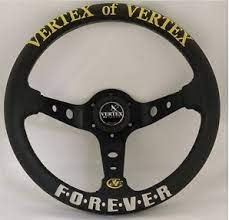 330mm Golden & White Embroidery Vertex Black Genuine Leather Steering Wheel "F.O.R.E.V.E.R" New - Image 6