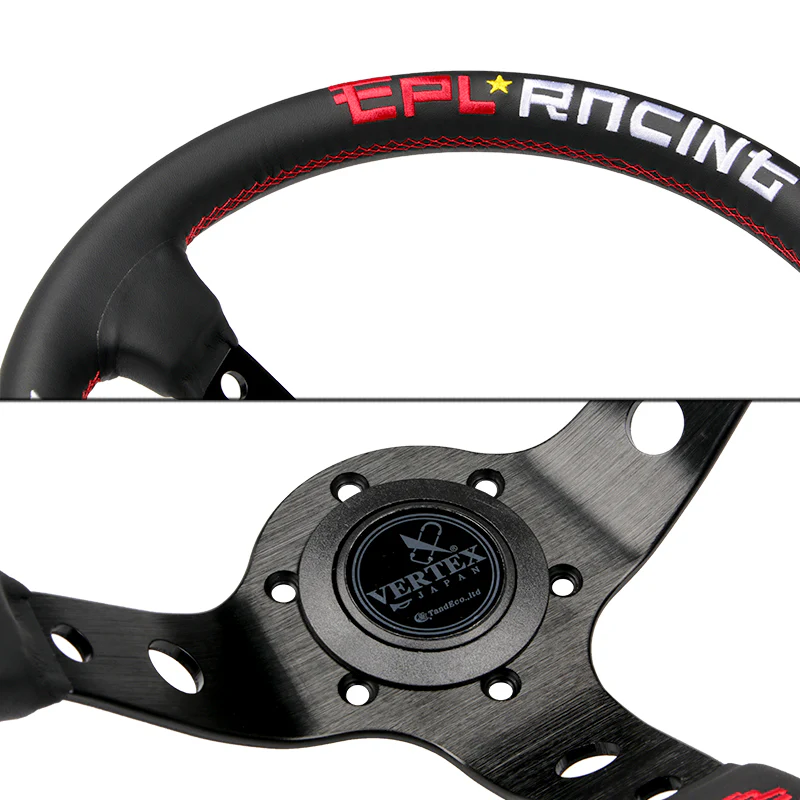 330mm JDM EPL Embroidery Vertex Genuine Leather Drift Sport Steering Wheels New - Image 2