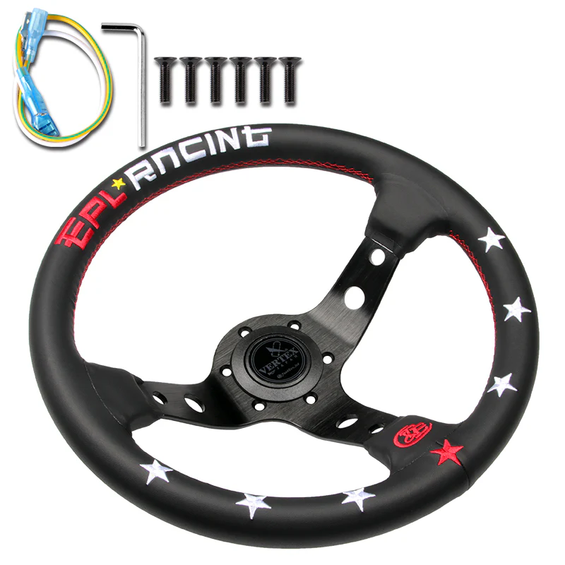 330mm JDM EPL Embroidery Vertex Genuine Leather Drift Sport Steering Wheels New - Image 5